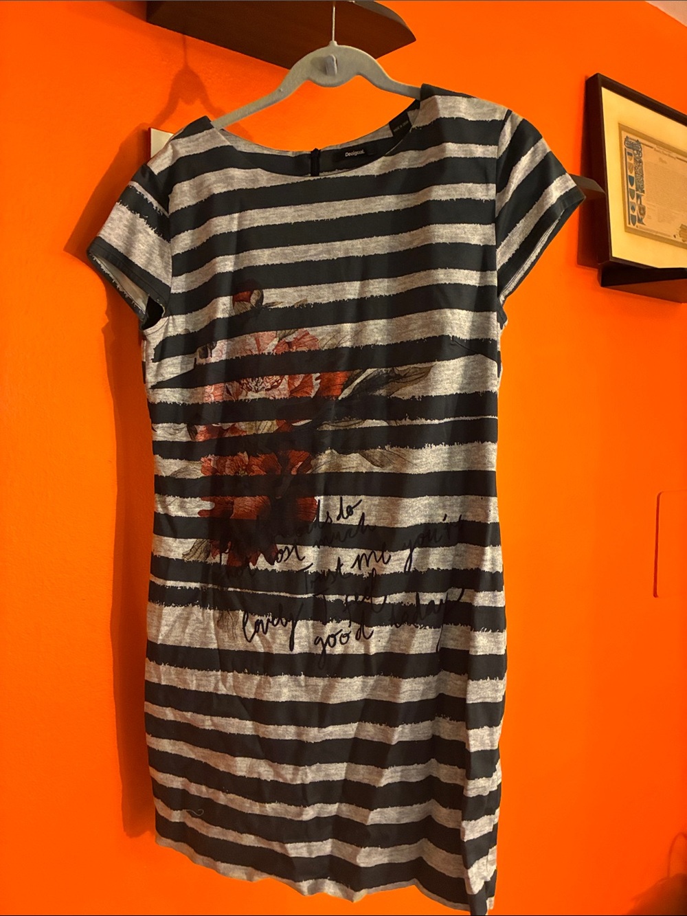 Desigual Black & Gray Striped Short-Sleeve Mini Dress